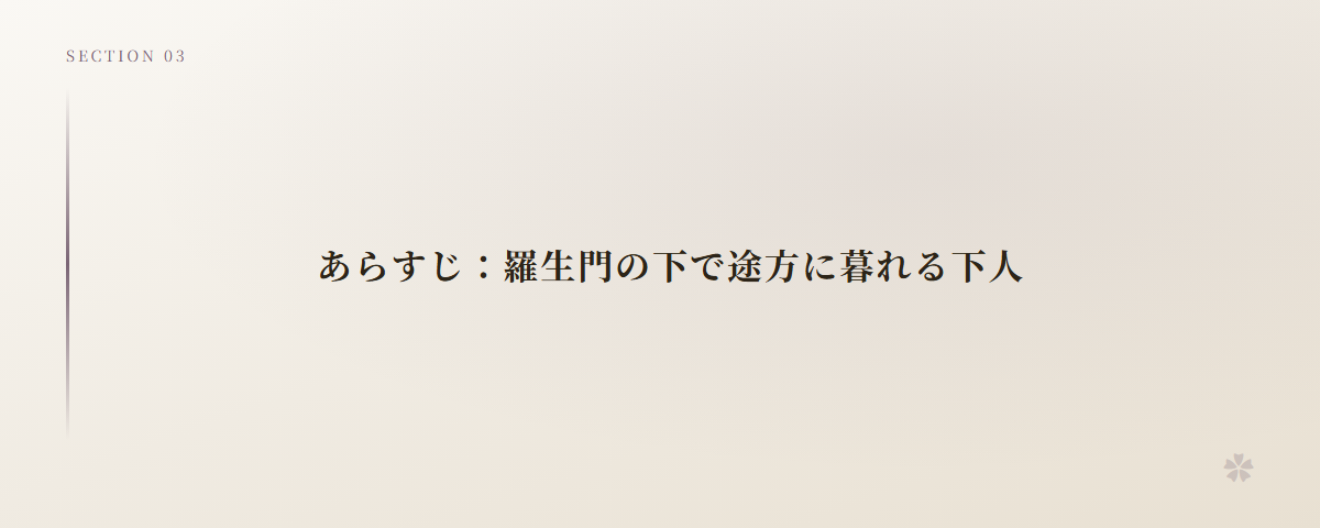 あらすじ:羅生門の下で途方に暮れる下人