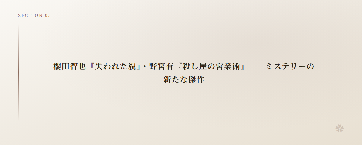 櫻田智也『失われた貌』・野宮有『殺し屋の営業術』――ミステリーの新たな傑作